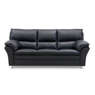 Palma 3.personers sofa | Sort semi/spalt læder m. stål ben